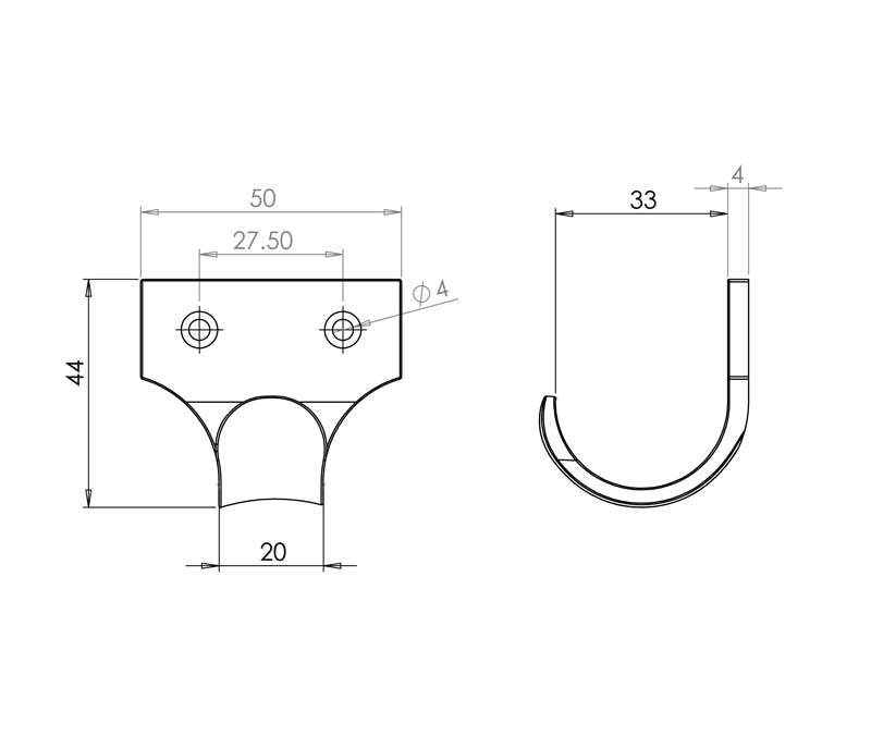 Technical drawing of of Frelan - Jedo Brass Sash Lifts 50mm Polished Chrome Sku. JV84PC