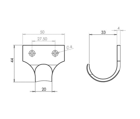 Technical drawing of of Frelan - Jedo Brass Sash Lifts 50mm Satin Chrome Sku. JV84SC