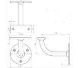 Technical drawing of of Frelan - Jedo Solid Brass Handrail Brackets 75mm Polished Chrome Sku. JV85HBPC