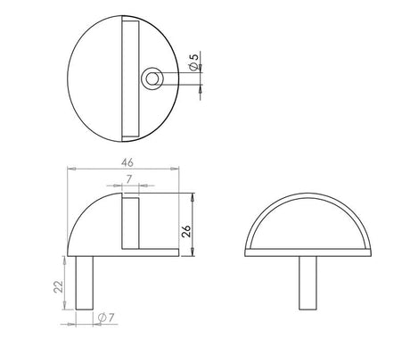 Technical drawing of of Frelan - Jedo Oval Floor Mounted Door Stop 46x26mm Satin Nickel Sku. JV86SN