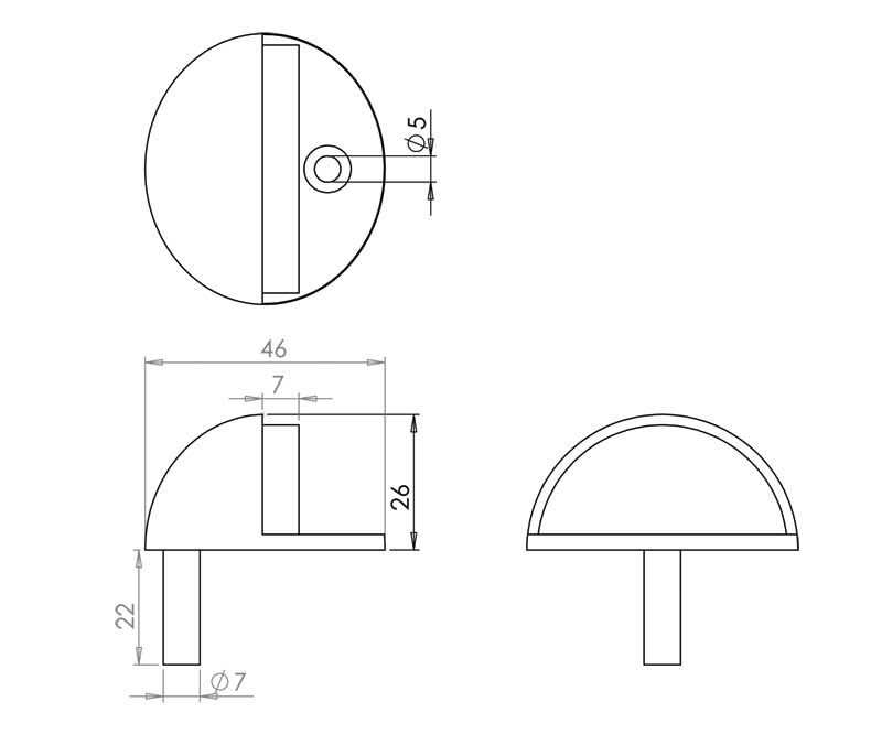 Technical drawing of of Frelan - Jedo Oval Floor Mounted Door Stop 46x26mm Antique Brass Sku. JV86AB