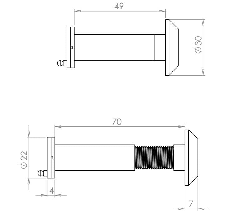 Technical drawing of of Frelan - Jedo 180 Degree Door Viewers C/W Intumescent Black Sku. JV945BL