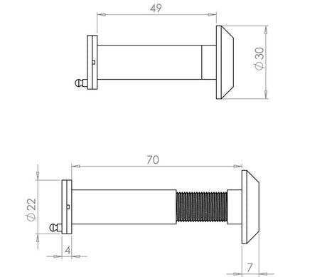 Technical drawing of of Frelan - Jedo 180 Degree Door Viewers C/W Intumescent Black Sku. JV945BL