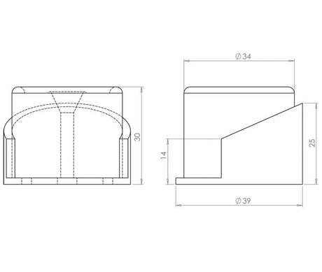 Technical drawing of of Frelan - Jedo Shielded Floor Mounted Door Stop 40x30mm Polished Brass Sku. JV9529PB