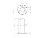 Technical drawing of of Frelan - Jedo Cylinder Wall Mounted Door Stop on Rose 65mm Polished Brass Sku. JV9551APB