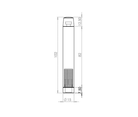 Technical drawing of of Frelan - Jedo Cylinder Wall mounted Door Stop without Rose 102mm Polished Chrome Sku. JV9559BPC