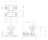 Technical drawing of of Frelan - Jedo Throw Over Catch 51mm 51mm Satin Chrome Sku. JVCCSC1