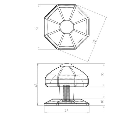 Technical drawing of of Frelan - Antique Centre Door Knobs 72mm Dia Black Sku. JAB6