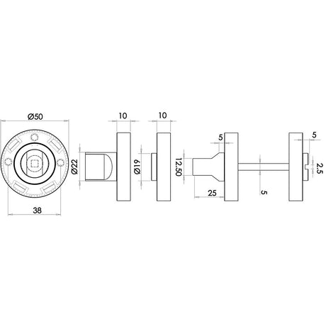 Technical drawing of of Frelan - Turns & Releases F2 Finish Satin Anodised Aluminium Sku. SAA20