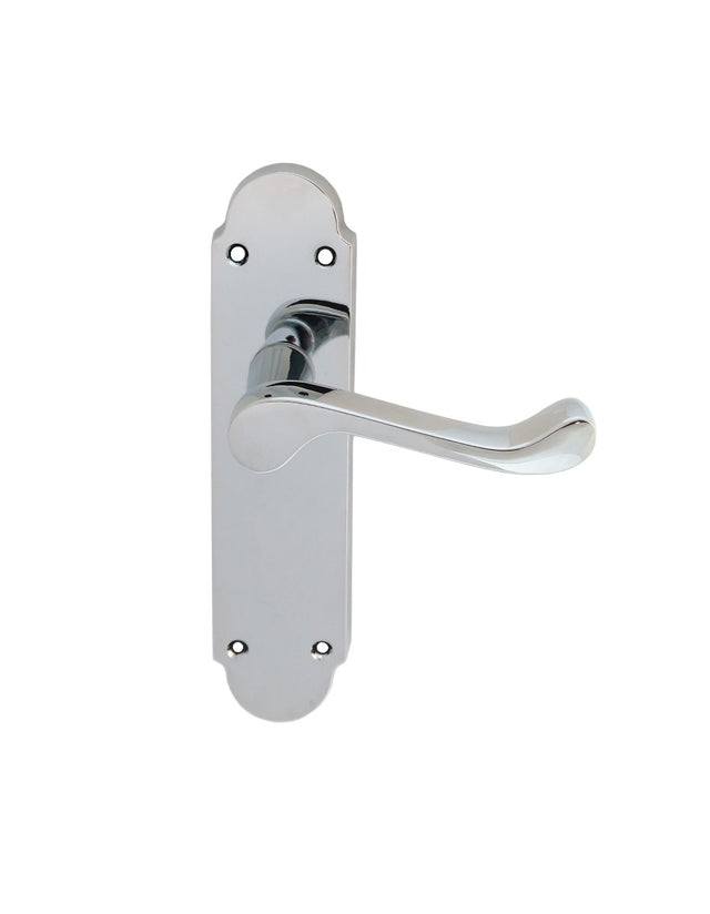 High quality image of Carlisle Brass - Oakley Lever on Latch Backplate - Polished Chrome | Sku. dl167cp | Trade Door Handles.