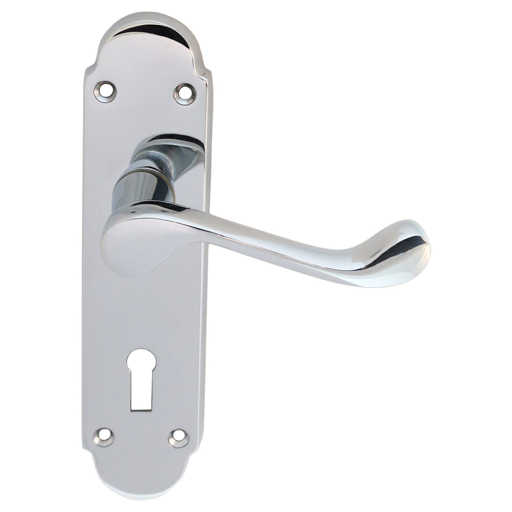 High quality image of Carlisle Brass - Oakley Lever on Lock Backplate - Polished Chrome | Sku. dl168cp | Trade Door Handles.