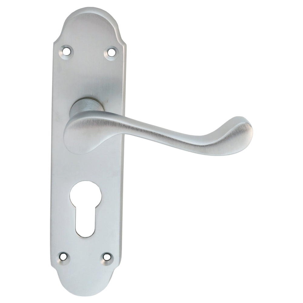 High quality image of Carlisle Brass - Oakley Lever on Euro Lock Backplate - Satin Chrome | Sku. dl168ysc | Trade Door Handles.
