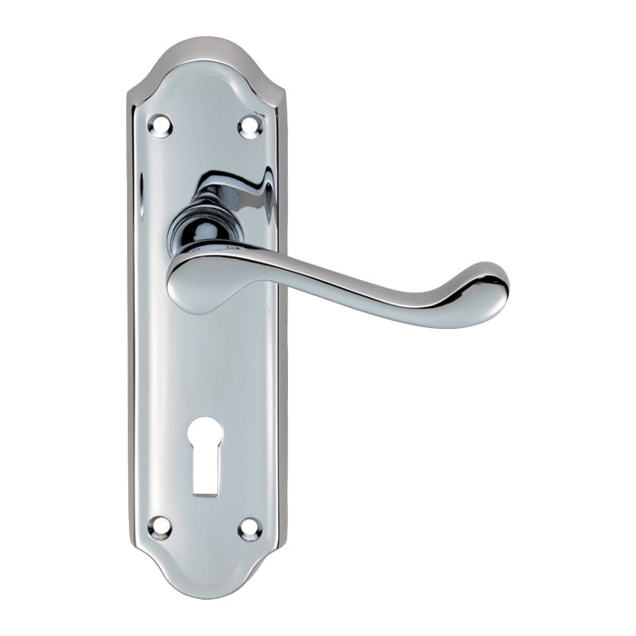High quality image of Carlisle Brass - Ashtead Lever on Lock Backplate - Polished Chrome | Sku. dl17cp | Trade Door Handles.