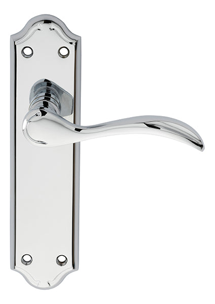 High quality image of Carlisle Brass - Madrid Lever on Latch Backplate - Polished Chrome | Sku. dl191cp | Trade Door Handles.