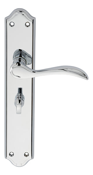 High quality image of Carlisle Brass - Madrid Lever on Long WC Backplate - Polished Chrome | Sku. dl292cp | Trade Door Handles.