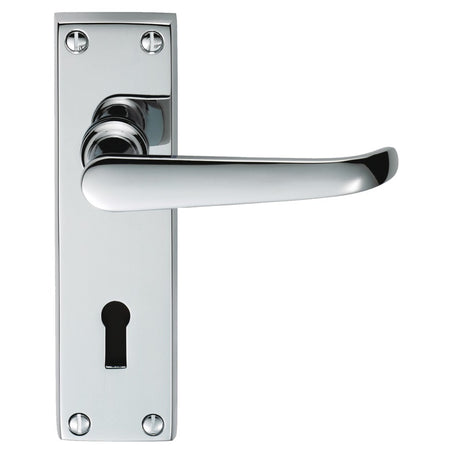 High quality image of Carlisle Brass - Victorian Ascot Lever on Lock Backplate - Polished Chrome | Sku. dl30cp | Trade Door Handles.