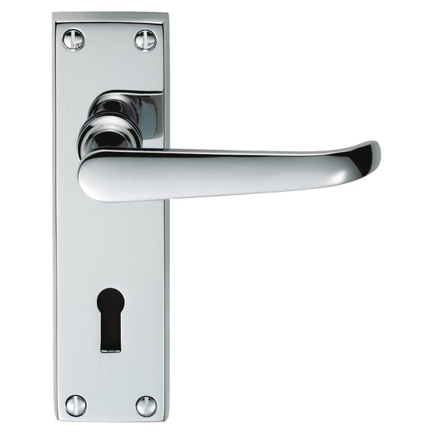 High quality image of Carlisle Brass - Victorian Ascot Lever on Lock Backplate - Polished Chrome | Sku. dl30cp | Trade Door Handles.