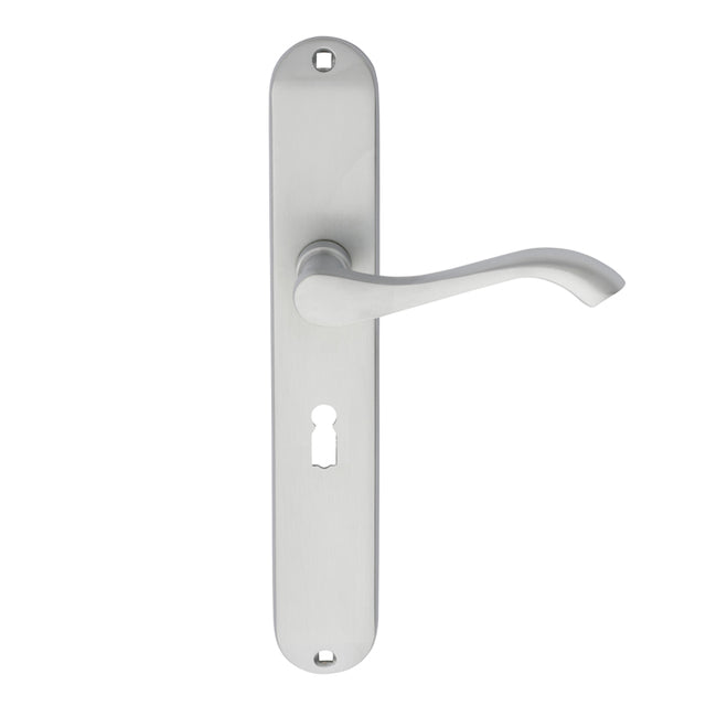 High quality image of Carlisle Brass - Andros Lever on Long Lock Backplate - Satin Chrome | Sku. dl380sc | Trade Door Handles.