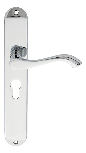 High quality image of Carlisle Brass - Andros Lever on Euro Lock Long Backplate - Polished Chrome | Sku. dl380ycp | Trade Door Handles.