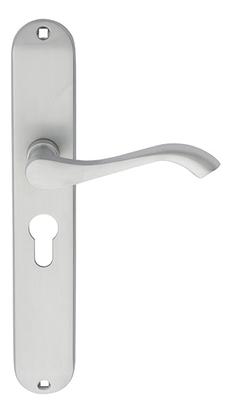 High quality image of Carlisle Brass - Andros Lever on Euro Lock Long Backplate - Satin Chrome | Sku. dl380ysc | Trade Door Handles.