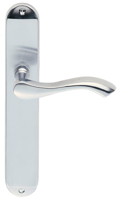 High quality image of Carlisle Brass - Andros Lever on Long Latch Backplate - Satin Chrome | Sku. dl381sc | Trade Door Handles.
