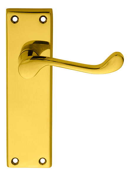 High quality image of Carlisle Brass - Victorian Scroll Lever on Sweedor Latch Backplate - Polished Brass | Sku. dl54s | Trade Door Handles.