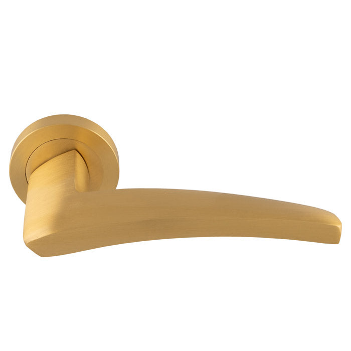 High quality image of Manital - Dune lever on Round Rose - Satin Brass | Sku. du5sb | Trade Door Handles.