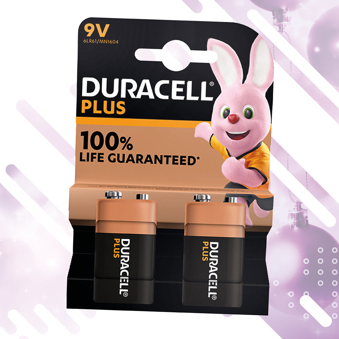 Duracell Plus 9V Alkaline Batteries - Twin Pack