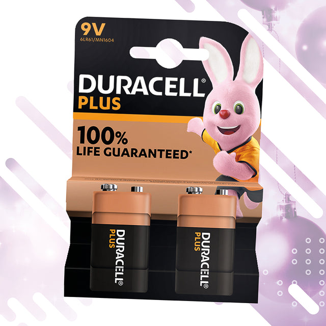 Duracell Plus 9V Alkaline Batteries - Twin Pack