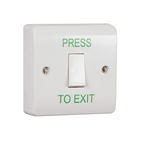 High quality image of the Zoo Hardware - Standard Retractable Switch Button c/w White Back Box - "Press to Exit" | Sku. ebls-pte | available to order from Trade Door Handles in Kendal.