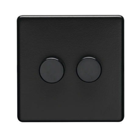 This is an image of Eurolite - Concealed 3mm 2 Gang Dimmer Matt Black (With Black Trim) | Sku. ecmb2dled | available from Trade Door Handles.
