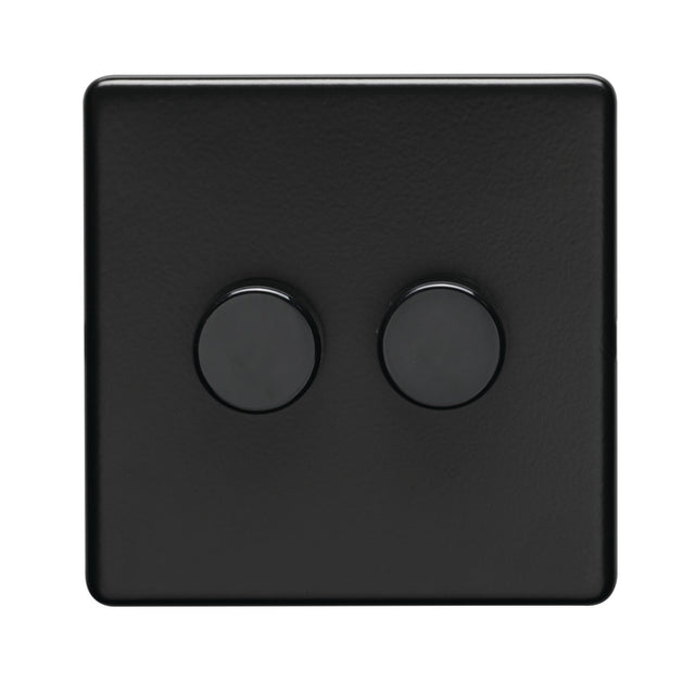 This is an image of Eurolite - Concealed 3mm 2 Gang Dimmer Matt Black (With Black Trim) | Sku. ecmb2dled | available from Trade Door Handles.