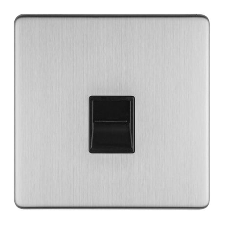 This is an image of Eurolite - Concealed 3mm 1 Gang Telephone Slave Stainless Steel (With Black Trim) | Sku. ecss1slb | available from Trade Door Handles.