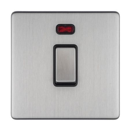 This is an image of Eurolite - Concealed 3mm 1 Gang 20Amp Dp Switch & Neon Stainless Steel (With Black Trim) | Sku. ecss20adpswnb | available from Trade Door Handles.