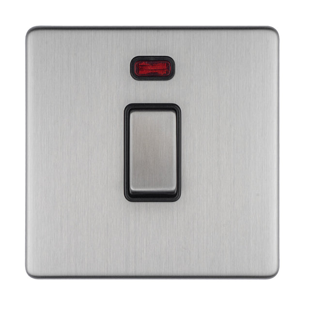 This is an image of Eurolite - Concealed 3mm 1 Gang 20Amp Dp Switch & Neon Stainless Steel (With Black Trim) | Sku. ecss20adpswnb | available from Trade Door Handles.