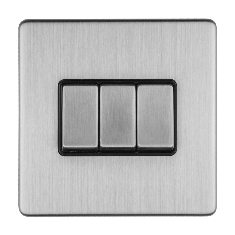 Eurolite Concealed 3mm 3 Gang 10Amp 2Way Switch - Stainless Steel (With ...