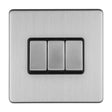This is an image of Eurolite - Concealed 3mm 3 Gang 10Amp 2Way Switch Stainless Steel (With Matching Trim) | Sku. ecss3swb | available from Trade Door Handles.