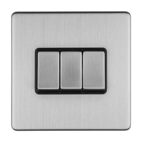 This is an image of Eurolite - Concealed 3mm 3 Gang 10Amp 2Way Switch Stainless Steel (With Matching Trim) | Sku. ecss3swb | available from Trade Door Handles.