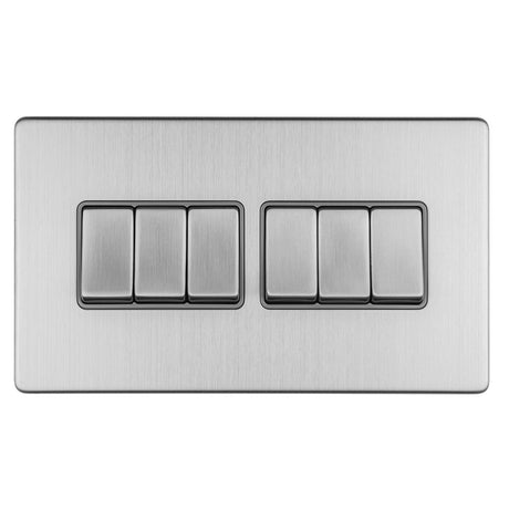 This is an image of Eurolite - Concealed 3mm 7 Gang 10Amp 2Way Switch Stainless Steel (With Matching Trim) | Sku. ecss6swg | available from Trade Door Handles.