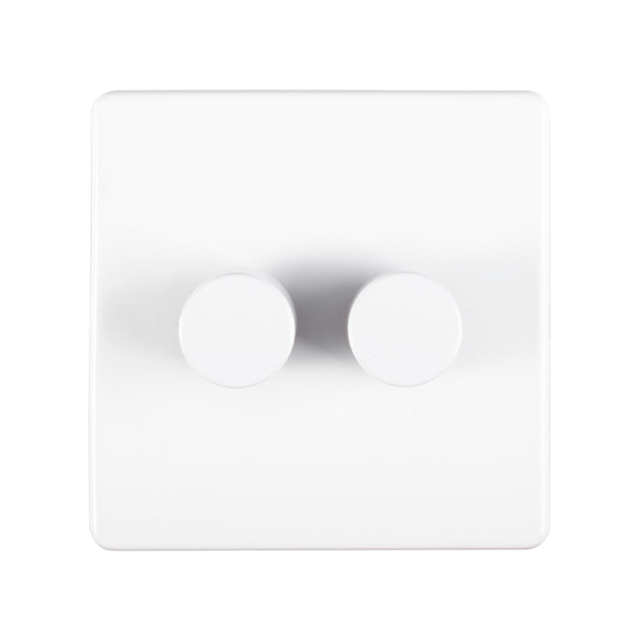 This is an image of Eurolite - Concealed 3mm 2 Gang Dimmer Matt White (With White Trim) | Sku. ecw2dled | available from Trade Door Handles.