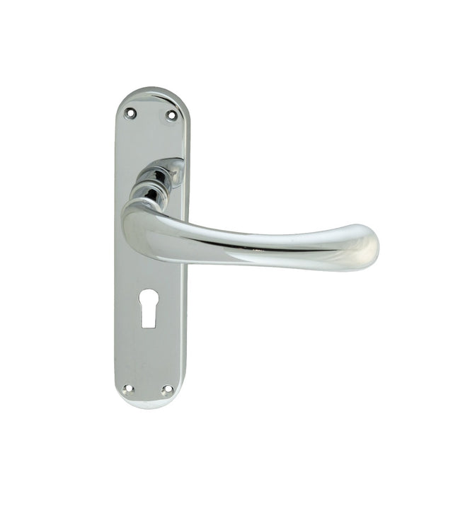 High quality image of Manital - Ibra Lever on Lock Backplate - Polished Chrome | Sku. el11cp | Trade Door Handles.