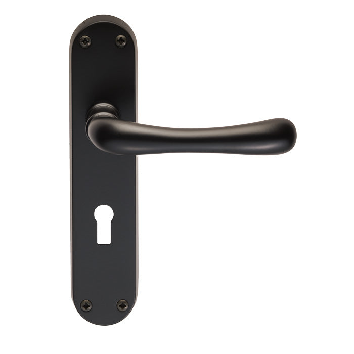 High quality image of Manital - Ibra Lever on Lock Backplate - Matt Black | Sku. el11mb | Trade Door Handles.
