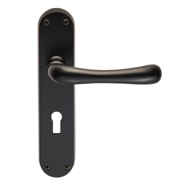 High quality image of Manital - Ibra Lever on Lock Backplate - Matt Black | Sku. el11mb | Trade Door Handles.