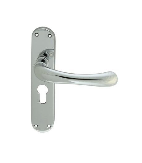 High quality image of Manital - Ibra Lever on Euro Lock Backplate - Polished Chrome | Sku. el11ycp | Trade Door Handles.
