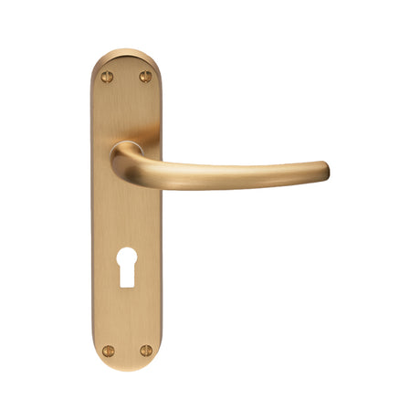 High quality image of Manital - Lilla Lever on Lock Backplate - Satin Brass | Sku. el31sb | Trade Door Handles.