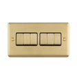 This is an image of Eurolite - Enhance Decorative 6 Gang Switch Satin Brass Black Trim | Sku. en6swsbb | available from Trade Door Handles.