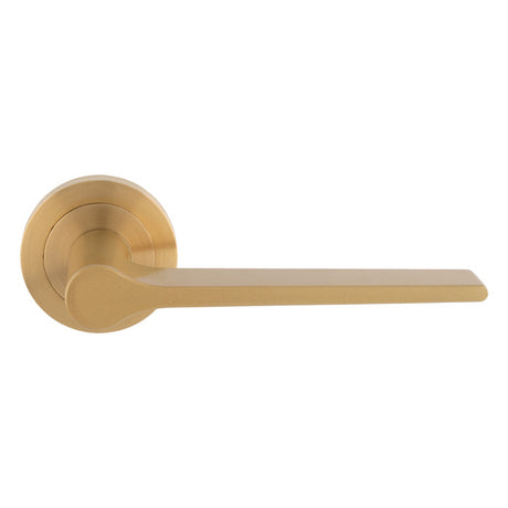 High quality image of Carlisle Brass - Velino Lever on Round Rose - Satin Brass | Sku. eul020sb | Trade Door Handles.