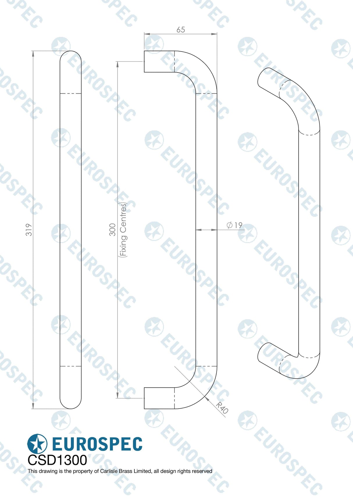 Eurospec Door Furniture Antique Brass / Pull Handles (Bolt Through) Eurospec - 19mm D Pull Handle 300mm Centres - Antique Brass