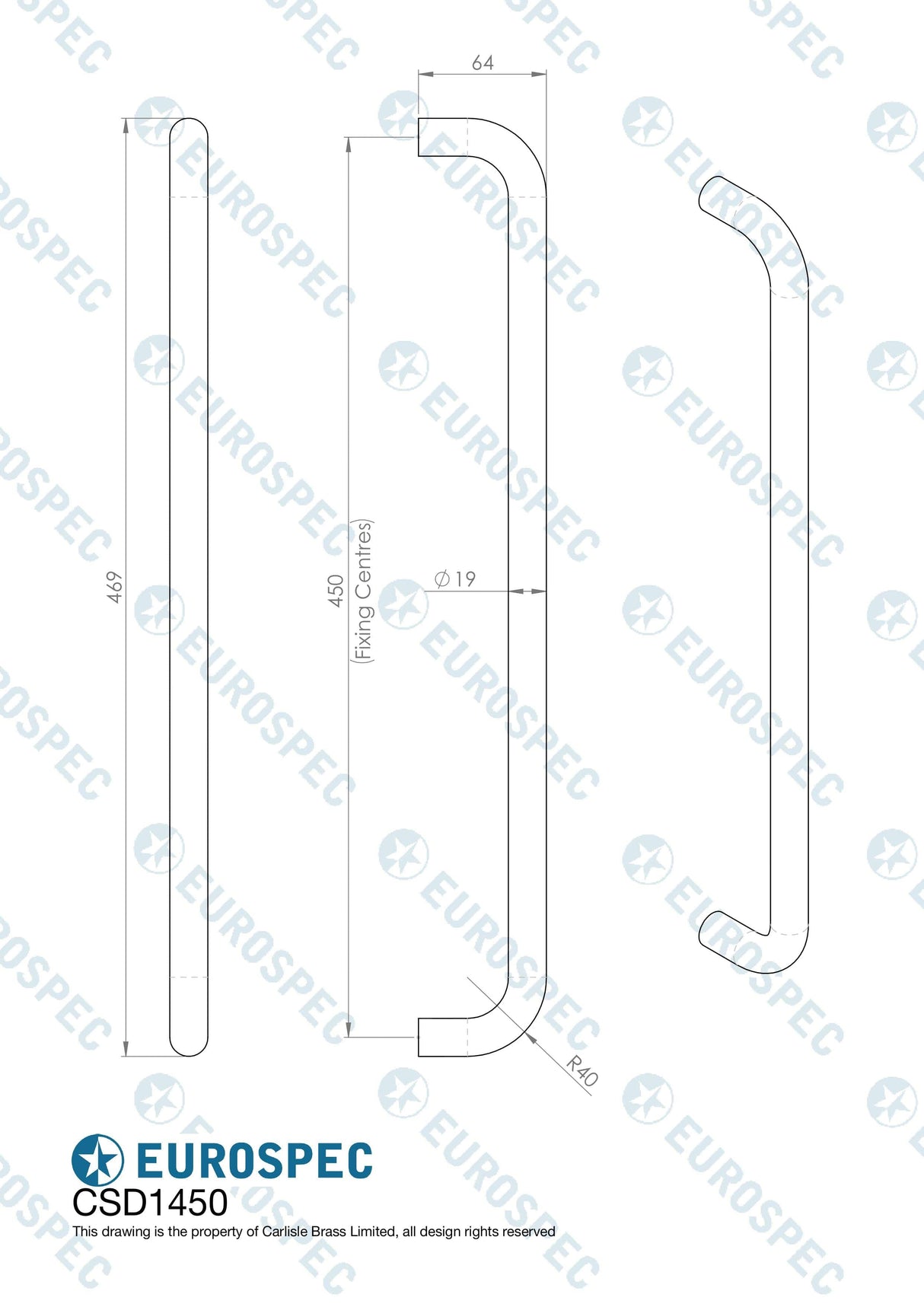Eurospec Door Furniture Antique Brass / Pull Handles (Bolt Through) Eurospec - 19mm D Pull Handle, 450mm Centres - Antique Brass