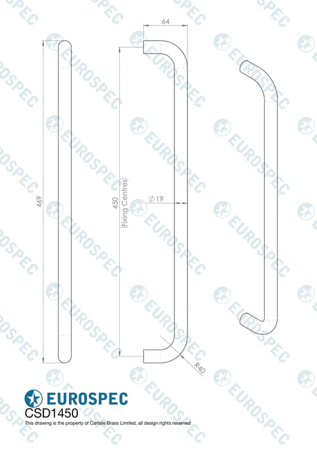 Eurospec Door Furniture Antique Brass / Pull Handles (Bolt Through) Eurospec - 19mm D Pull Handle, 450mm Centres - Antique Brass